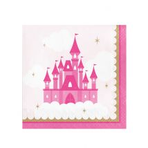 16 Serviettes en papier Château de princesse 33 x 33 cm - Couleur Rose