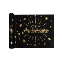 Chemin de table intissé anniversaire noir et or 5 m x 30 cm - Couleur Noir