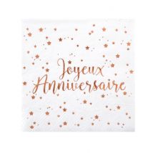 20 Serviettes papier Joyeux anniversaire rose gold 12,5 x 12,5 cm et 25 cm dépliées - Couleur Rose