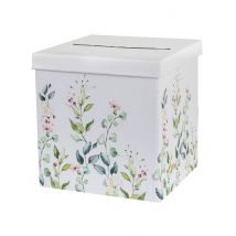 Urne de mariage en carton motif végétal 20 x 20 x 20 cm - Couleur Blanc