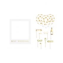Kit photobooth complet blanc et or mariage 12 pièces - Couleur Blanc