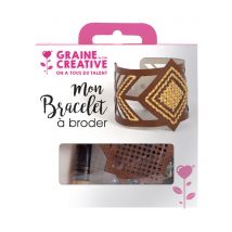 Kit bracelet à broder cuir marron motif losange - Couleur Marron
