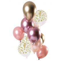 12 Ballons en latex rose gold et or 33 cm - Couleur Rose