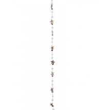 Guirlande en bois étoiles et boules de coton 140 cm - Couleur Blanc