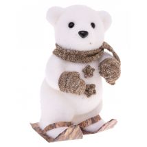 Décoration ours polaire à ski 23 cm - Couleur Blanc