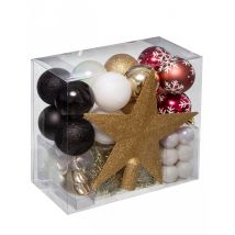 Kit décorations de sapin noir blanc rouge et or 44 pièces - Couleur Rouge