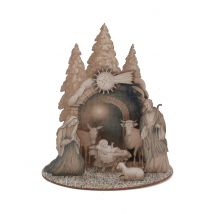Crèche de Noël traditionnelle en bois avec sujets 20 x 22 cm - Couleur Bois