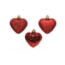 6 Suspensions pour sapin cœurs rouges 7,5 cm - Couleur Rouge