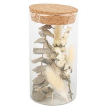 Bocal en verre avec fleurs séchées 15,5 cm - Couleur Blanc