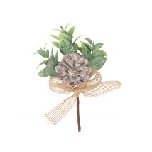 Branche pomme de pin et ruban jute 14 cm - Couleur Vert
