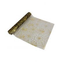 Chemin de table en organza noir toile d'araignée dorée 29 cm x 5m - Couleur Or