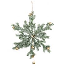 Suspension flocon branches de sapin et grelots or 48 cm - Couleur Vert
