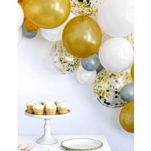 Kit arche de 40 ballons blanc et or avec confettis - Couleur Blanc