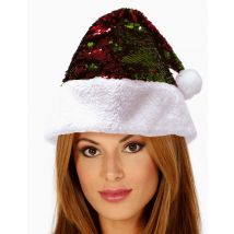 Bonnet de Noël à sequins reversibles rouges et verts pour Adulte - Couleur Rouge