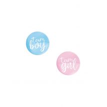 10 Badges Team boy / Team girl rose et bleu - Couleur Rose