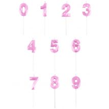 Bougie chiffre rose pastel effet diamant 5 cm - Couleur Rose