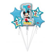 Bouquet de 5 ballons aluminium 1er anniversaire Mickey - Couleur Bleu