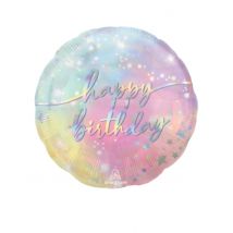 Ballon aluminium iridescent Happy Birthday 43 cm - Couleur Multicolore