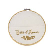 Cadre pochette en bois et lin pour Bébé d'amour 19 cm - Couleur Blanc