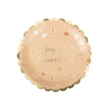 8 Assiettes Joyeux anniversaire Boho blush et or 23 cm - Couleur Rose