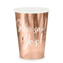6 Gobelets en carton rose gold She said Yes 220 ml - Couleur Rose