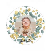 Disque en sucre personnalisable Eucalyptus et or 20 cm