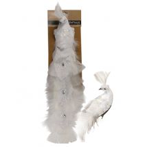 Oiseau blanc sur pince 36 cm - Couleur Blanc