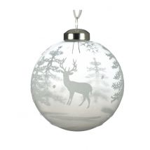 3 Boules en verre transparente avec motifs enneigées 8 cm - Couleur Blanc