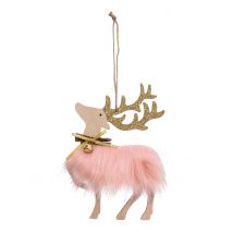 Suspension renne féérique 17,5 cm - Couleur Rose