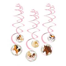 6 Décorations spirales à suspendre Joli cheval - Couleur Rose