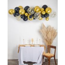 Kit arche de 34 ballons Halloween noir, or et transparent avec chauve-souris - Couleur Noir