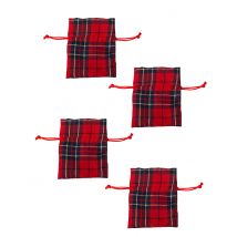 4 Pochons en tissu écossais 8 x 10cm - Couleur Rouge