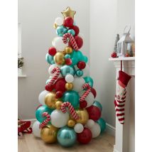 Sapin de Noël en ballons rouge, vert et or avec canne à sucre - Couleur Multicolore