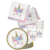 kit anniversaire vaisselle jetable licorne féerique - Couleur Rose