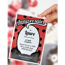 6 invitations personnalisables Lady Coccinelle - Couleur Rouge