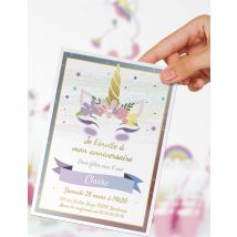 6 invitations personnalisables licorne féerique - Couleur Rose