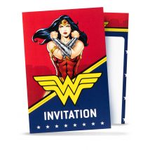 8 Cartes d'invitation avec enveloppes Wonder Woman 10x16cm - Couleur Rouge