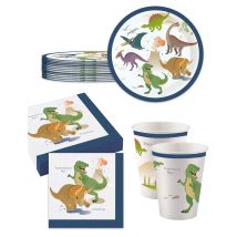 Kit anniversaire vaisselle jetable Dinosaures - Couleur Multicolore