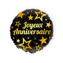 Ballon aluminium joyeux anniversaire doré et noir 35 cm - Couleur Noir