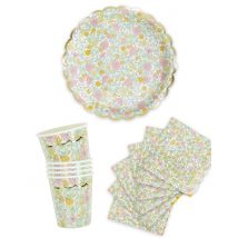 Kit anniversaire vaisselle jetable shabby or - Couleur Multicolore