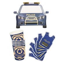 Kit anniversaire vaisselle jetable police - Couleur Bleu foncé