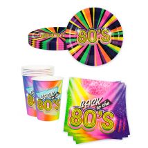 Kit vaisselle jetable années 80 - Couleur Fluo
