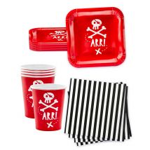 Kit anniversaire vaisselle jetable pirate rouge et noir - Couleur Rouge
