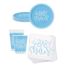 Kit vaisselle jetable baby shower bleu et blanc - Couleur Blanc