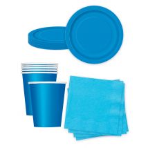 Kit vaisselle jetable bleu - Couleur Bleu