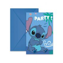 6 Invitations et enveloppes Stitch - Couleur Bleu