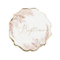 16 Serviettes en papier baptême pampas et fleurs de coton 32 x 32 cm