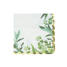 16 Serviettes en papier feuilles d'eucalyptus 33 x 33 cm - Couleur Blanc