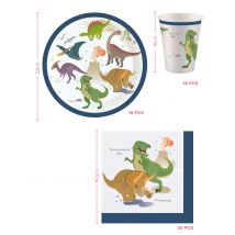 Kit anniversaire 16 personnes Dinosaures - Couleur Blanc