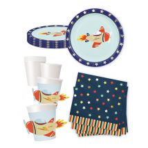 Kit anniversaire vaisselle jetable Petit Avion - Couleur Multicolore